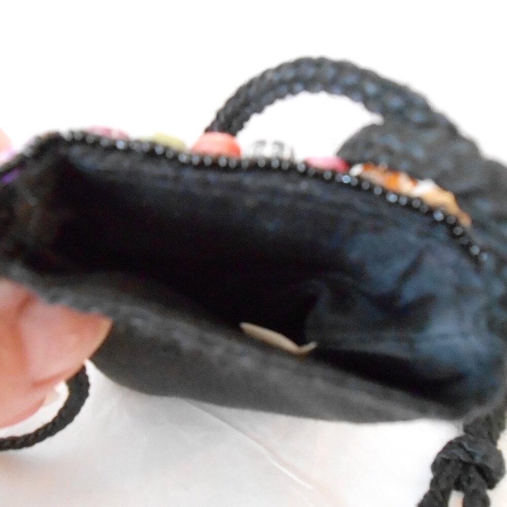 Lavola Small Black Multi-Color Beaded Fabric Crossbody Pouch-Very Cute! - Picture 3 of 4
